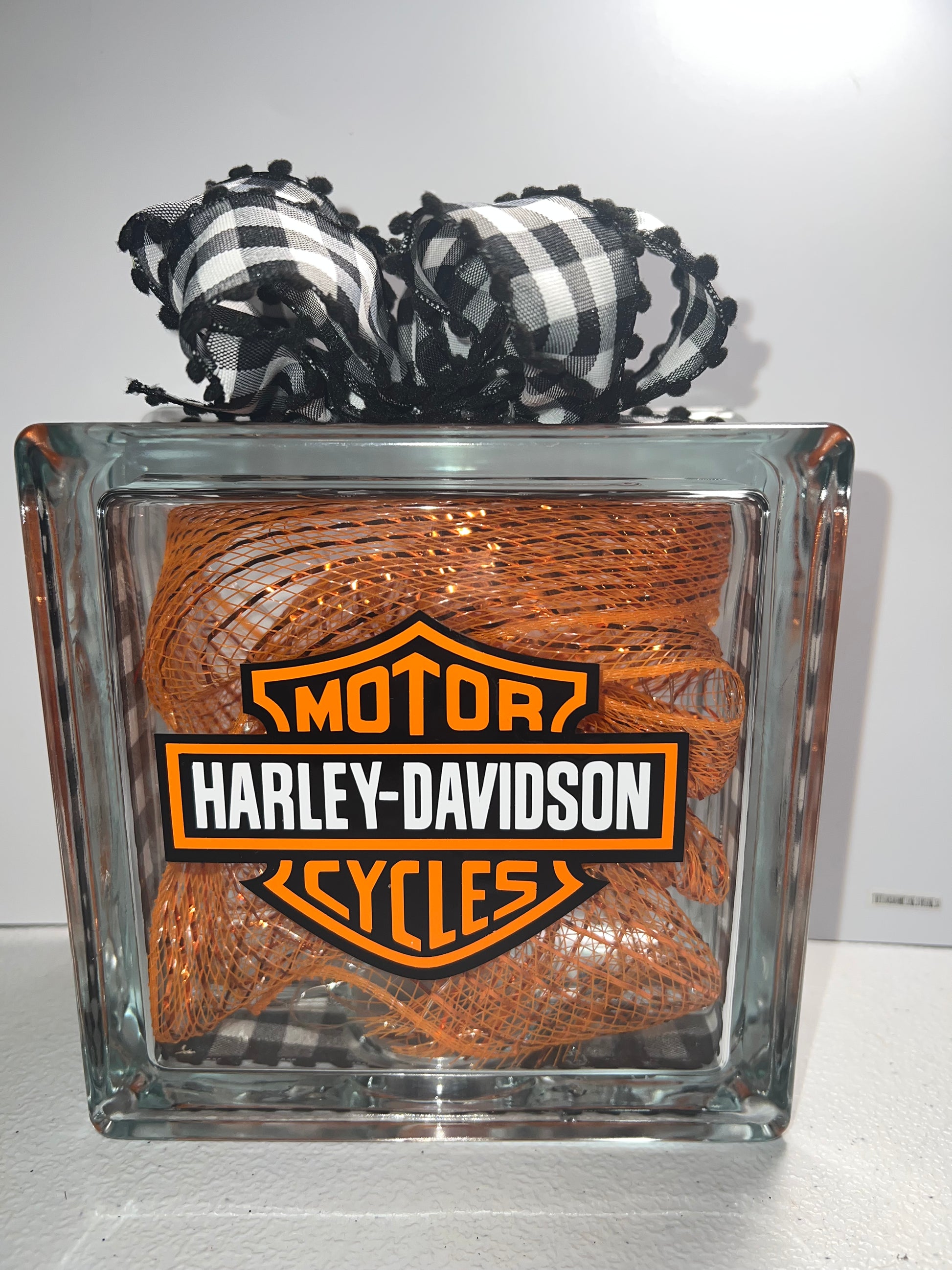 Harley Davidson Motorcycles Cube Block Glass offers Orange Light 8”x8” Christmas TESTED